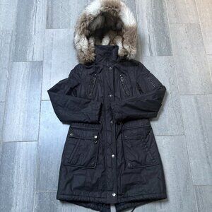 Laundry by Shelli Segal Faux Fur Hooded Parka Coat Black Size Small